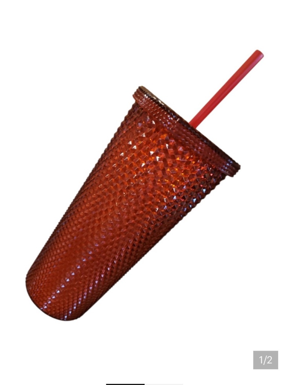 NEW Red Textured Tumbler with Straw -